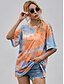 abordables 07/15/2020-Femme Tunique Teinture par Nouage Manches Courtes Quotidien Hauts basique Orange