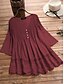 cheap Tops &amp; Blouses-Women&#039;s Blouse Eyelet top Peplum Solid Colored Patchwork Lace Trims V Neck Basic Tops Loose Blushing Pink Wine Green