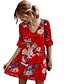 cheap Casual Dresses-Women&#039;s A-Line Dress Short Mini Dress - 3/4 Length Sleeve Floral Summer V Neck Casual 2020 Blue Green S M L XL