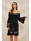 cheap Dresses-Women&#039;s Sundress Knee Length Dress Black Long Sleeve Solid Color Tassel Fringe Print Summer Off Shoulder Elegant Boho Flare Cuff Sleeve 2021 XS S M L XL