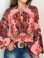 cheap Tops &amp; Blouses-Women&#039;s Blouse Shirt Floral Flower Long Sleeve Lace up Print Round Neck Basic Tops White Orange