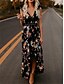 abordables Robes Bohêmes-Femme Robe Trapèze Blanche Noir Sans Manches Fleurie Eté Col en V Elégant Simple 2021 S M L XL