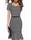 cheap Elegant Dresses-Women&#039;s Sheath Dress Knee Length Dress Black Short Sleeve Plaid Checkered Plaid Square Neck Elegant S M L XL XXL 3XL