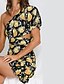 baratos Vestido elegante-Mulheres Vestido da bainha Mini vestido curto Amarelo Manga Curta Floral Franzido Frufru Verão Assimétrico mumu 2021 S M L