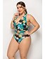 preiswerte Übergrössen Bademode-Damen Ein Stück Badeanzug Blumen Tropisch Grün Bademode Gurt Badeanzüge