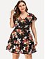cheap Plus Size Dresses-Women&#039;s A Line Dress Short Mini Dress Black Short Sleeve Floral Print Mesh Patchwork Summer V Neck Casual Sexy 2021 L XL XXL 3XL / Plus Size