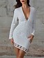 cheap Elegant Dresses-Women&#039;s Bodycon White Long Sleeve Print Zipper Fall Spring V Neck Vintage Mumu Puff Sleeve 2021 S M L