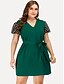 cheap Plus Size Dresses-Women&#039;s A Line Dress Short Mini Dress Green Short Sleeve Striped Solid Color Mesh Patchwork Summer V Neck Casual Streetwear Flare Cuff Sleeve 2021 L XL XXL 3XL 4XL / Plus Size