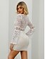 cheap Elegant Dresses-DOUBLE CRAZY Women‘s Bodycon Short Mini Dress - Long Sleeve Solid Color Lace Layered Summer V Neck Casual Sexy Going out Beach Flare Cuff Sleeve 2020 White S M L