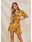 baratos Dresses-Mulheres Vestidos Para o Verão Mini vestido curto Amarelo Manga Curta Floral Multi Camadas Verão Decote V Elegante mumu 2021 S M L XL XXL