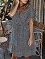 abordables Robes Bohêmes-Femme Robe Fourreau Bleu Noir Vin Jaune Manches Courtes Couleur Pleine Printemps été Col en V Elégant Mince 2021 S M L XL