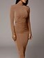 cheap Elegant Dresses-Women&#039;s Sheath Dress Maxi long Dress Blushing Pink Khaki Black Long Sleeve Solid Color Ruched Fall Round Neck Elegant Formal Party 2021 S M L