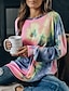 economico T-shirts-Per donna maglietta Fantasia geometrica Colorato a macchie Manica lunga Rotonda Top Arcobaleno