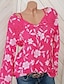 baratos Tops &amp; Blouses-Mulheres Blusa Camisa Social Floral Flor Manga Longa Estampado Decote Redondo Blusas Preto Azul Vermelho