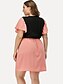 abordables Vestidos de Nochevieja-Mujer Vestido de Vaina Mini vestido corto Rosa Manga Corta Color sólido Encaje Verano Escote en Pico Elegante Casual 2021 L XL XXL 3XL 4XL / Tallas Grandes