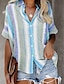baratos Tops &amp; Blouses-Mulheres Blusa Camisa Social Listrado Patchwork Estampado Colarinho de Camisa Blusas Top básico Branco Laranja Azul Claro