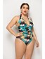 billige Plus Størrelser Badetøj-Dame Et stykke badedragt Blomstret Tropisk Grøn Badetøj Med stropper Badedragter