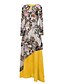 billige Maxi-kjoler-Dame Swing Kjole Maxi lang kjole Gul Langærmet Farveblok V-hals Varm M L XL XXL 3XL 4XL 5XL / Plusstørrelser / Plusstørrelser