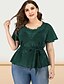 cheap Plus Size Tops-Women&#039;s Plus Size Lace Shirt Shirt Blouse Solid Colored Pink Blue Green Lace up Sequins Lace Short Sleeve Party Going out Streetwear Sexy Round Neck Regular Fit