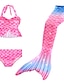 cheap Girls&#039; Swimwear-Kids Toddler Girls&#039; Swimwear Bikini 3pcs Swimsuit Mermaid Tail The Little Mermaid Lace up Ruffle Swimwear Color Block Sleeveless Blue Purple Fuchsia Active Cosplay Costumes Bathing Suits 3-10 Years