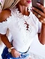 billige Tops &amp; Blouses-Dame Blondeskjorte Skjorte Bluse Vanlig Ensfarvet Hvid Rød Blonder Kortærmet Afslappet Basale Rund hals Regulær Kolde skulder