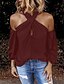 cheap Tops &amp; Blouses-Women&#039;s Shirt Going Out Tops Blouse Eyelet top Black White Wine Solid Colored Long Sleeve Daily Halter S