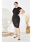 cheap Plus Size Dresses-Women&#039;s Wrap Dress Midi Dress White Black Khaki Short Sleeve Solid Color Mesh Patchwork Summer Round Neck Elegant Formal 2021 XL XXL 3XL 4XL 5XL / Plus Size