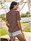 baratos Tops &amp; Blouses-Mulheres Blusa Camisa Social Poá Cordões Colarinho de Camisa Blusas Top básico Marron