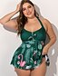cheap Tankini-Women&#039;s One Piece Swim Dress Swimsuit Slim Floral Green Swimwear Bathing Suits New Sexy / Padded Bras / Beach