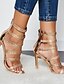 cheap Sandals-Women&#039;s Sandals Daily High Heel Sandals Summer Rhinestone Pumps Peep Toe PU Zipper Gold
