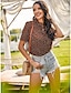 cheap Tops &amp; Blouses-Women&#039;s Blouse Shirt Polka Dot Lace up Shirt Collar Tops Basic Top Brown