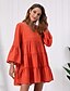 billige Boheme-inspirerede kjoler-Dame Swing Kjole Kort minikjole Rød Orange Langærmet Helfarve Krøllede Folder Drapering Sommer V-hals Elegant 2021 S M L XL