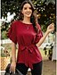 cheap Tops &amp; Blouses-Women&#039;s Blouse Shirt Solid Colored Lace up Bow Round Neck Tops Basic Top Blue Red Green