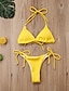 preiswerte Tankini-Damen Bikinis Badeanzug mit Riemchen Wickeln Gelb Grün Weiß Schwarz Bademode Halfter V-Ausschnitt Badeanzüge Sexy / Gepolsterte BHs