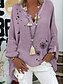 baratos Tops &amp; Blouses-Mulheres Blusa Camisa Social Floral dandelion Flor Manga Longa Decote V Blusas Superdimensionado Algodão Branco Roxo Rosa