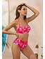 baratos Bikini-Mulheres Roupa de Banho Biquíni Tankini Normal roupa de banho Cordões Imprimir Floral Rosa Amarrado No Pescoço Fatos de banho Sensual