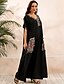 cheap Boho Dresses-Women&#039;s Kaftan Dress Maxi long Dress Black Short Sleeve Print Summer V Neck Hot Casual Boho vacation dresses 2021 S M L XL XXL 3XL 4XL 5XL / Plus Size
