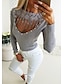 cheap Sweaters-Women&#039;s Pullover Solid Colored Long Sleeve Slim Sweater Cardigans Fall Spring Deep V Blue Gray