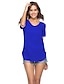 abordables T-shirts-T-shirt Femme Quotidien Couleur Pleine Manches Courtes Col en V Hauts Standard Haut de base basique Blanche Noir Bleu