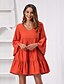 economico Vestiti boho-Per donna Vestito svasato Mini abito corto Rosso Arancione Manica lunga Tinta unica Increspato Con balze Estate A V Elegante 2021 S M L XL