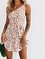 preiswerte Elegantes Damenkleid-Damen A Linie Kleid Minikleid Braun Ärmellos Leopard Sommer Ein-Schulter Sexy 2021 S M L
