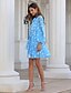 cheap Boho Dresses-Women&#039;s Sheath Dress Short Mini Dress Blue Long Sleeve Solid Color Bow Print Fall Summer V Neck Elegant Formal Lantern Sleeve 2021 S M L XL