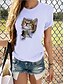 abordables Tee-shirt-T shirt Tee Femme Dentelle marron foncé Chat Chat blanc 3D Imprimer Graphic Chat du quotidien Manche Courte Col Rond basique Standard S