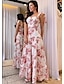 billige Boheme-inspirerede kjoler-Dame Stroppekjole Maxi Kjole - Uden ærmer Blomstret Tynd Hvid S M L XL