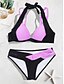 cheap Bikini-Women&#039;s Tankini Swimsuit High Waist Print Color Block Purple Yellow Blushing Pink White Swimwear Halter Strap Bathing Suits