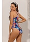 cheap One-Pieces-Women&#039;s Swimwear One Piece Normal Swimsuit Print Floral Blue Bathing Suits Sexy