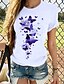 baratos T-shirts-Mulheres Camiseta Tema Borboleta Gato 3D Gato Gráfico Borboleta Decote Redondo Imprimir Básico Blusas Solto 100% Algodão Gato Roxo Arco-íris