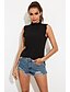 cheap Tank Tops-Women&#039;s Going out Blouse Shirt Solid Colored Standing Collar Tops Cotton Basic Basic Top Black