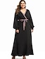 cheap Plus Size Dresses-Women&#039;s Sheath Dress Maxi long Dress Black Long Sleeve Solid Color Fall V Neck Casual 2021 4XL 5XL / Plus Size