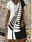 cheap Casual Dresses-Women&#039;s Shift Dress Knee Length Dress White Short Sleeve Black &amp; White Geometric Print Summer V Neck Hot Casual 2021 M L XL XXL 3XL